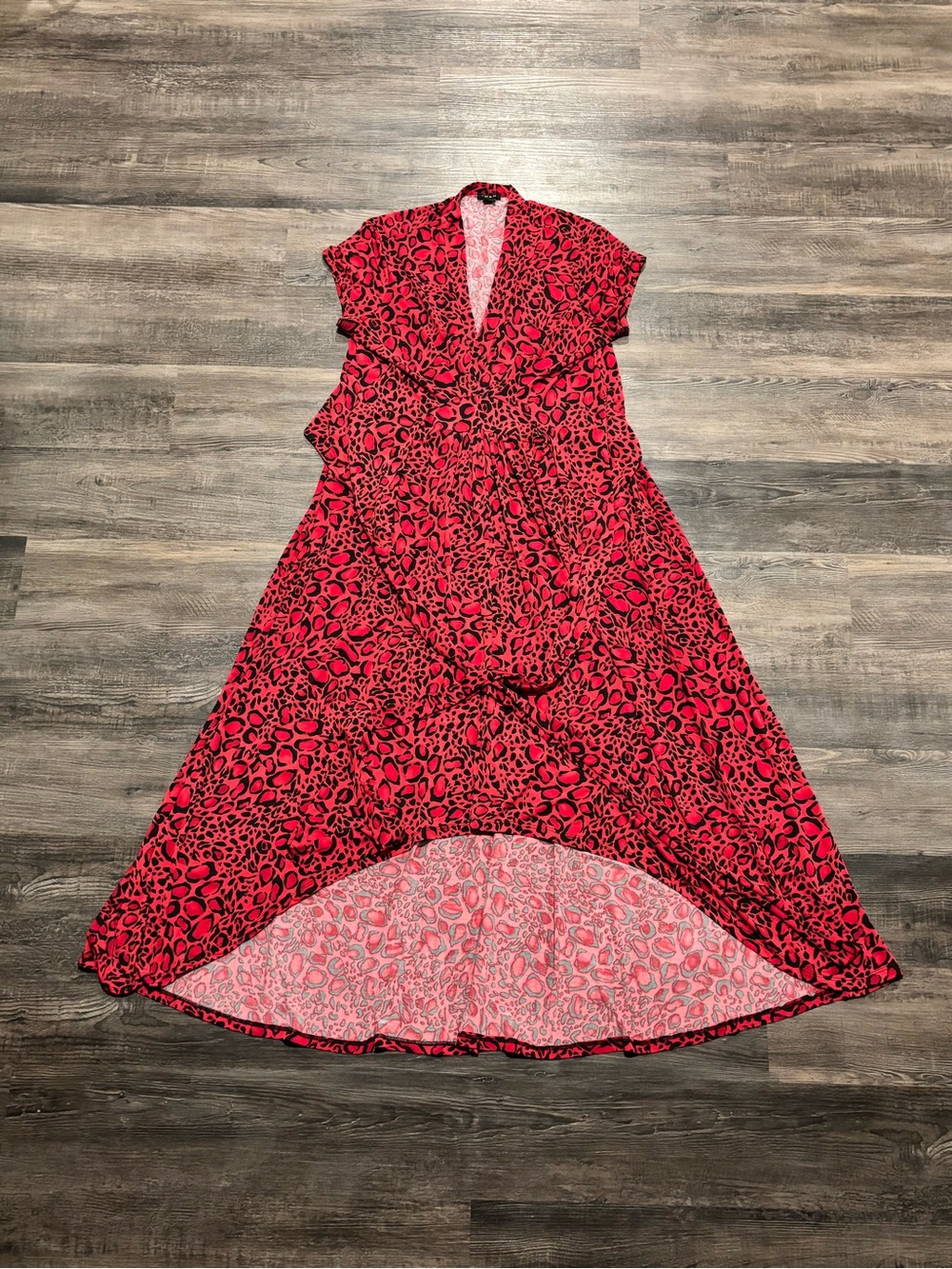 IMAN Red and Black High-Low Animal Print Dress